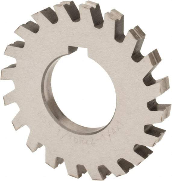 Value Collection - 11/16" Radius, 1-3/8" Circle Diam, 4-1/4" Cutter Diam, 1-3/8" Cutting Width, Arbor Connection, Concave Radius Cutter - High Speed Steel, Oxide Finish, Form Relieved, 10 Teeth - Caliber Tooling