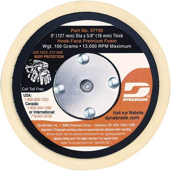 Dynabrade - 5" Diam Disc Backing Nonvacuum Replacement Pad - Soft Density, 13,000 RPM - Caliber Tooling