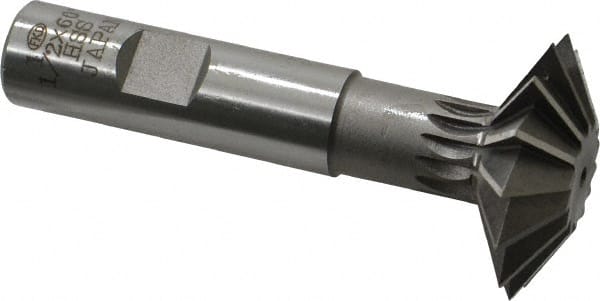 Interstate - 1-1/2° 1-1/2" Cut Diam, 1/2" Cut Width, 5/8" Shank, High Speed Steel Double-Angle Cutter - Caliber Tooling