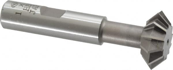 Interstate - 1° 1" Cut Diam, 3/8" Cut Width, 1/2" Shank, High Speed Steel Double-Angle Cutter - Caliber Tooling