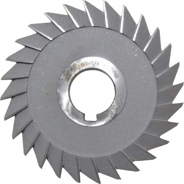 Interstate - 5" Diam x 3/4" Width of Cut, 45° Included Angle, Arbor Connection, High Speed Steel Single Angle Cutter - Right Hand Cut, Oxide Finish - Caliber Tooling