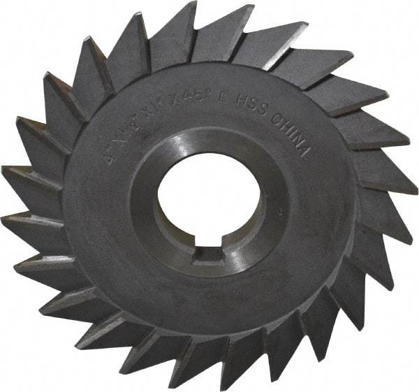 Value Collection - 4" Diam x 1/2" Width of Cut, 45° Included Angle, Arbor Connection, High Speed Steel Single Angle Cutter - Left Hand Cut, Oxide Finish - Caliber Tooling