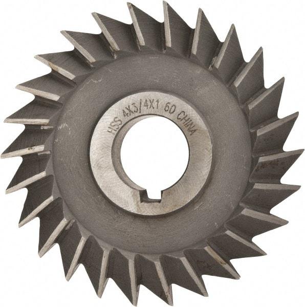 Value Collection - 4" Diam x 3/4" Width of Cut, 60° Included Angle, Arbor Connection, High Speed Steel Single Angle Cutter - Right Hand Cut, Oxide Finish - Caliber Tooling