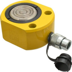 Enerpac - 50 Ton, 0.63" Stroke, 6.01 Cu In Oil Capacity, Portable Hydraulic Flat Body Cylinder - 9.62 Sq In Effective Area, 2.63" Lowered Ht., 3.25" Max Ht., 3.5" Cyl Bore Diam, 2.75" Plunger Rod Diam, 10,000 Max psi - Caliber Tooling