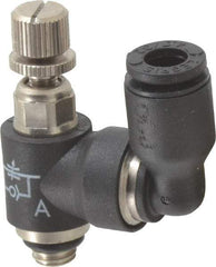 Legris - 5/32" OD x 10-32 UNF Miniature Swivel Outlet Flow Control Regulator - 0 to 145 psi & Nylon Material - Caliber Tooling