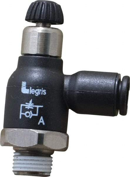 Legris - 6mm Tube OD x 1/8 Male BSPT Compact Meter Out Flow Control Valve - 14.5 to 145 psi, Nylon - Caliber Tooling