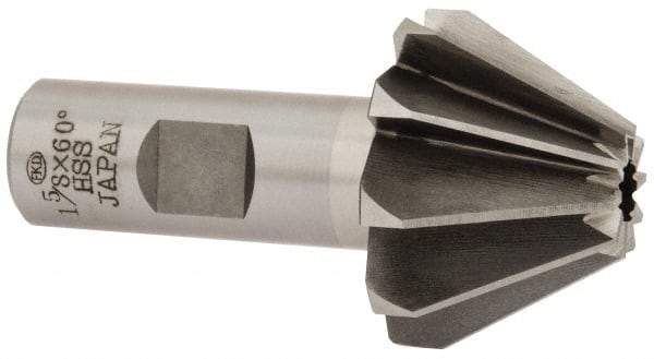 Interstate - 1-5/8" Large x 5/8" Small Diam, 1-1/16" Width of Cut, 60° Included Angle, High Speed Steel Face Angle Cutter - 3/4" Shank Diam, 3-1/16" Overall Length, Weldon Flat - Caliber Tooling