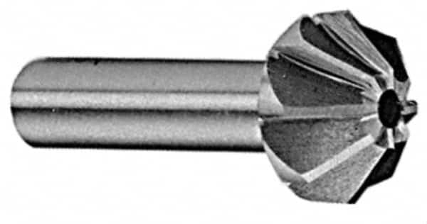 Made in USA - 1-5/8" Large x 5/8" Small Diam, 11/16" Width of Cut, 60° Included Angle, 12 Teeth, High Speed Steel Face Angle Cutter - 3/4" Shank Diam, 3-1/16" Overall Length, Weldon Flat - Caliber Tooling