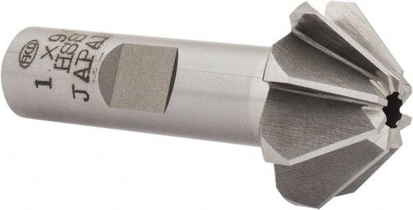 Interstate - 1" Large x 3/8" Small Diam, 7/16" Width of Cut, 90° Included Angle, High Speed Steel Face Angle Cutter - 1/2" Shank Diam, 2-3/16" Overall Length, Weldon Flat - Caliber Tooling