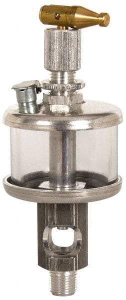 LDI Industries - 1 Outlet, Glass Bowl, 29.6 mL Manual-Adjustable Oil Reservoir - 1/4 NPTF Outlet, 1-1/2" Diam x 5.19" High, 121.11°C Max - Caliber Tooling