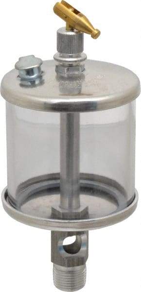 LDI Industries - 1 Outlet, Polymer Bowl, 147.9 mL Manual-Adjustable Oil Reservoir - 3/8 NPTF Outlet, 2-1/2" Diam x 6-3/8" High, 71.11°C Max - Caliber Tooling