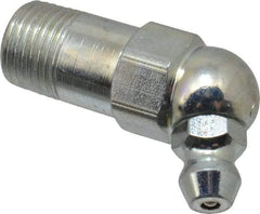 Alemite - 65° Head Angle, 1/8 PTF Carbon Steel Standard Grease Fitting - 7/16" Hex, 1-7/32" Overall Height, 9/16" Shank Length, 10,000 Operating psi, Zinc Plated Finish - Caliber Tooling