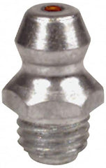 Alemite - Straight Head Angle, 1/4-28 Taper Carbon Steel Taper Thread Grease Fitting - 5/16" Hex, 11/16" Overall Height, 23/64" Shank Length, 10,000 Operating psi, Zinc Plated Finish - Caliber Tooling