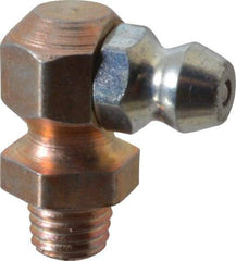 Alemite - 90° Head Angle, 1/4-28 Taper Nickel/Copper Thread-Forming Grease Fitting - 3/8" Hex, 3/4" Overall Height, Zinc Plated Finish - Caliber Tooling