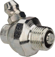 Alemite - 60° Head Angle, 1/8 PTF Nickel/Copper Shut-Off Grease Fitting - 5/8" Hex, 1" Overall Height, 17/64" Shank Length, Zinc Plated Finish - Caliber Tooling