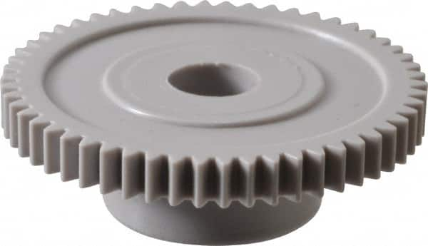 Made in USA - 48 Pitch, 1-1/8" Pitch Diam, 1.168" OD, 54 Tooth Spur Gear - 1/8" Face Width, 1/4" Bore Diam, 39/64" Hub Diam, 20° Pressure Angle, Acetal - Caliber Tooling