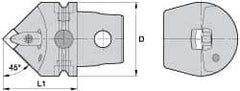 Kennametal - Left Hand Cut, Size KM63, DN.. Insert Compatiblity, External Modular Turning & Profiling Cutting Unit Head - 43mm Ctr to Cutting Edge, 60mm Head Length, Through Coolant, Series Kenclamp - Caliber Tooling