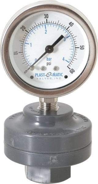 Plast-O-Matic - 60 Max psi, 2 Inch Dial Diameter, PVC Pressure Gauge Guard and Isolator - 3% Accuracy - Caliber Tooling