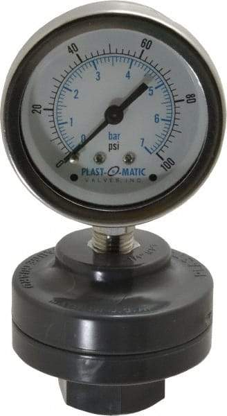 Plast-O-Matic - 100 Max psi, 2 Inch Dial Diameter, PVC Pressure Gauge Guard and Isolator - 3% Accuracy - Caliber Tooling