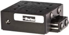 Parker - 25 Lb. Capacity, 6-32 Mount Hole, 1" Travel, Ball Bearing Slide Table - Single Axis, 8 Mounting Holes, 1-3/4" Long x 1-3/4" Wide x 3/4" High - Caliber Tooling