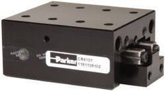 Parker - 81 Lb. Capacity, 6-32 Mount Hole, 1" Travel, Crossed Roller Slide Table - Single Axis, 8 Mounting Holes, 2" Long x 1-3/4" Wide x 1" High - Caliber Tooling