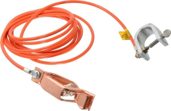 Hubbell Workplace - 19 AWG, 10 Ft., Alligator Clip, C-Clamp, Grounding Cable with Clamps - Orange, Federal Specification A-A-59466-010 - Caliber Tooling