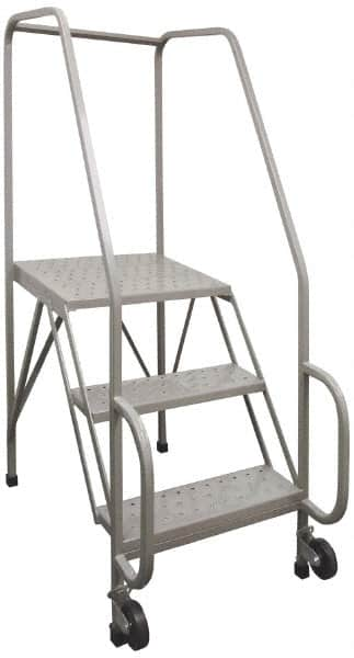 PW Platforms - 3 Step, 58-1/2 Inch Overall Height, Grip Strut Tread, Tilt and Roll Safety Ladder - 300 Lb. Load Capacity, 30 Inch Platform Height, 26 Inch Base Width x 38 Inch Base Depth - Caliber Tooling