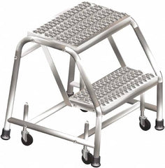 Ballymore - 19" 2 Step Ladder - Rolling Safety Ladder, 450 Lb Capacity, 19" Platform Height, 20" Base Width x 19" Depth, Heavy-Duty Serrated Grating - Caliber Tooling