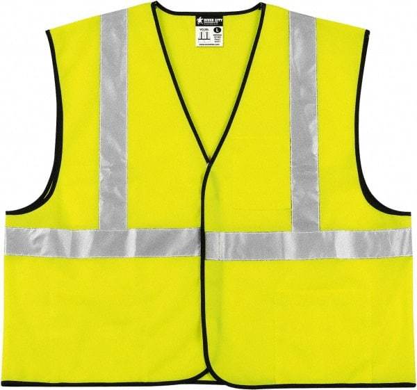 MCR Safety - Size 4XL High Visibility Lime Solid General Purpose Vest - 28.4" Chest, ANSI 107-2015, Hook & Loop Closure, 3 Pockets, Polyester - Caliber Tooling