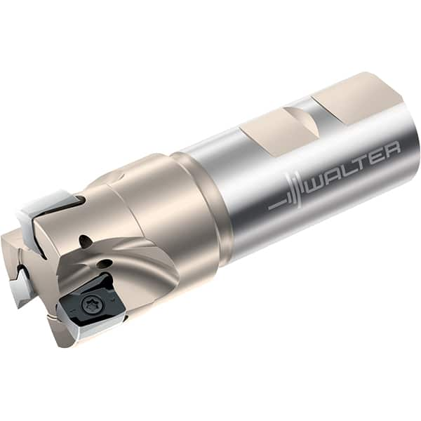 Walter - 40mm Cut Diam, 13mm Max Depth of Cut, 32mm Shank Diam, 110mm OAL, Indexable Square Shoulder End Mill - Multiple Insert Styles, Weldon Shank, 90° Lead Angle, Through Coolant, Series Xtra-tec - Caliber Tooling