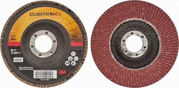 3M - 80 Grit, 4-1/2" Disc Diam, 7/8" Center Hole, Type 29 Ceramic Flap Disc - 13,300 Max RPM, Cloth Backing, Arbor Attaching System, Coated - Caliber Tooling