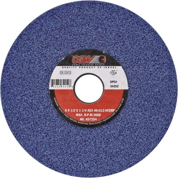 Camel Grinding Wheels - 7" Diam x 1-1/4" Hole x 1/2" Thick, H Hardness, 46 Grit Surface Grinding Wheel - Ceramic, Type 1, Medium Grade, Vitrified Bond, No Recess - Caliber Tooling