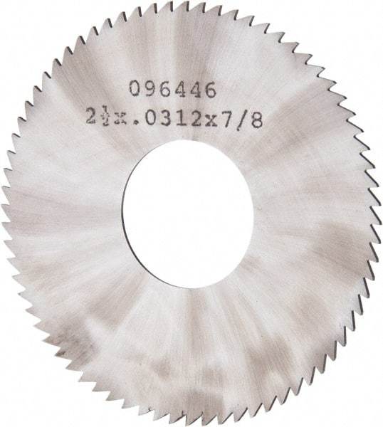 Made in USA - 2-1/2" Diam x 0.0313" Blade Thickness x 7/8" Arbor Hole Diam, 72 Tooth Slitting and Slotting Saw - Arbor Connection, Solid Carbide, Concave Ground - Caliber Tooling