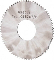 Made in USA - 2-1/2" Diam x 0.0313" Blade Thickness x 7/8" Arbor Hole Diam, 72 Tooth Slitting and Slotting Saw - Arbor Connection, Solid Carbide, Concave Ground - Caliber Tooling