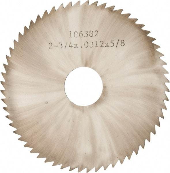 Made in USA - 2-3/4" Diam x 0.0313" Blade Thickness x 5/8" Arbor Hole Diam, 60 Tooth Slitting and Slotting Saw - Arbor Connection, Solid Carbide, Concave Ground - Caliber Tooling