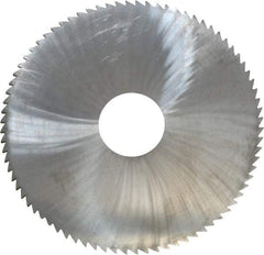 Made in USA - 4" Diam x 0.0938" Blade Thickness x 1" Arbor Hole Diam, 80 Tooth Slitting and Slotting Saw - Arbor Connection, Right Hand, Uncoated, Solid Carbide, 5° Rake, Concave Ground - Caliber Tooling