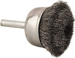 Made in USA - 1-3/4" Diam, 1/4" Shank Crimped Wire Steel Cup Brush - 0.006" Filament Diam, 3/4" Trim Length, 13,000 Max RPM - Caliber Tooling