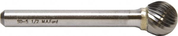 M.A. Ford - 5/16" Cut Diam, 1/4" Shank Diam, Ball Head Double Cut Burr - Carbide, Radius End, 9/32" LOC, 6-9/32" OAL - Caliber Tooling