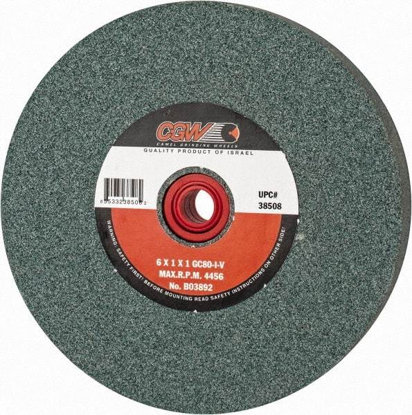 Camel Grinding Wheels - 80 Grit Silicon Carbide Bench & Pedestal Grinding Wheel - 6" Diam x 1" Hole x 1" Thick, 4456 Max RPM, I Hardness, Medium Grade , Vitrified Bond - Caliber Tooling