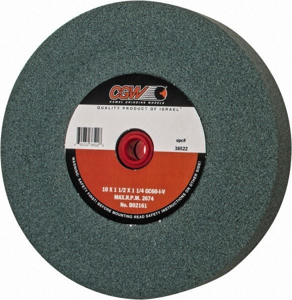 Camel Grinding Wheels - 60 Grit Silicon Carbide Bench & Pedestal Grinding Wheel - 10" Diam x 1-1/4" Hole x 1-1/2" Thick, 2483 Max RPM, I Hardness, Medium Grade , Vitrified Bond - Caliber Tooling