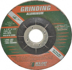 Rex Cut Product - 24 Grit, 4-1/2" Wheel Diam, 1/4" Wheel Thickness, 7/8" Arbor Hole, Type 27 Depressed Center Wheel - Aluminum Oxide, Resinoid Bond, 13,300 Max RPM, Compatible with Angle Grinder - Caliber Tooling