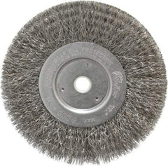 Weiler - 6" OD, 5/8" Arbor Hole, Crimped Steel Wheel Brush - 3/4" Face Width, 1-7/16" Trim Length, 0.0104" Filament Diam, 6,000 RPM - Caliber Tooling