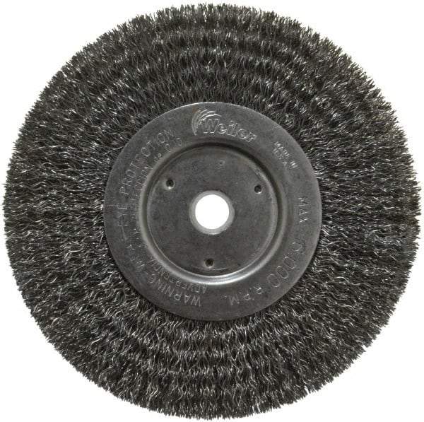 Weiler - 6" OD, 5/8" Arbor Hole, Crimped Steel Wheel Brush - 3/4" Face Width, 1-7/16" Trim Length, 0.0118" Filament Diam, 6,000 RPM - Caliber Tooling