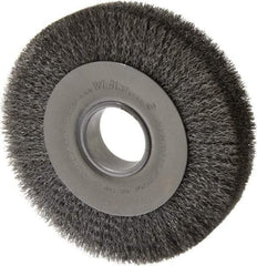 Weiler - 8" OD, 2" Arbor Hole, Crimped Steel Wheel Brush - 1-1/2" Face Width, 1-3/8" Trim Length, 0.0118" Filament Diam, 4,500 RPM - Caliber Tooling