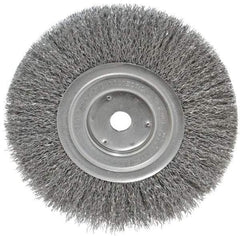 Weiler - 7" OD, 5/8" Arbor Hole, Crimped Steel Wheel Brush - 3/4" Face Width, 1-9/16" Trim Length, 0.014" Filament Diam, 6,000 RPM - Caliber Tooling