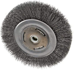 Weiler - 6" OD, 5/8" Arbor Hole, Crimped Steel Wheel Brush - 7/8" Face Width, 1-1/8" Trim Length, 0.014" Filament Diam, 6,000 RPM - Caliber Tooling