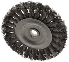 Weiler - 4" OD, 1/2" Arbor Hole, Knotted Steel Wheel Brush - 1/2" Face Width, 7/8" Trim Length, 0.0118" Filament Diam, 20,000 RPM - Caliber Tooling