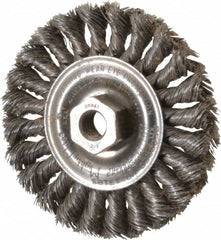 Weiler - 4" OD, 1/2-13 Arbor Hole, Knotted Steel Wheel Brush - 1/2" Face Width, 7/8" Trim Length, 0.014" Filament Diam, 20,000 RPM - Caliber Tooling