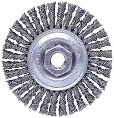 Weiler - 4" OD, M10x1.25 Arbor Hole, Knotted Stainless Steel Wheel Brush - 3/16" Face Width, 7/8" Trim Length, 0.02" Filament Diam, 20,000 RPM - Caliber Tooling