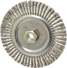 Weiler - 6" OD, 5/8-11 Arbor Hole, Knotted Stainless Steel Wheel Brush - 3/16" Face Width, 1-1/8" Trim Length, 0.02" Filament Diam, 12,500 RPM - Caliber Tooling